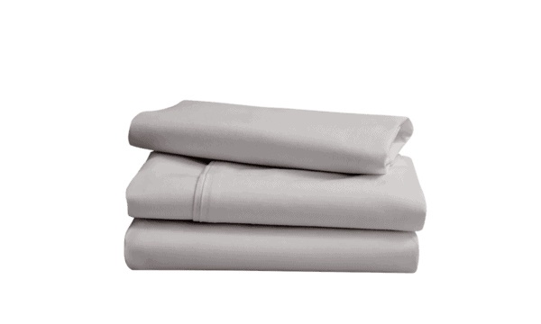 Stack of folded gray bed sheets