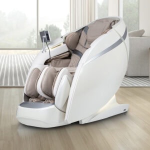 Modern massage chair in a bright living room.