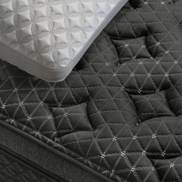 Close-up of quilted pillow and mattress design.