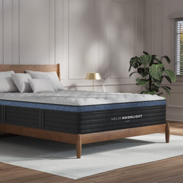 Helix Moonlight Luxe mattress in stylish bedroom setting.