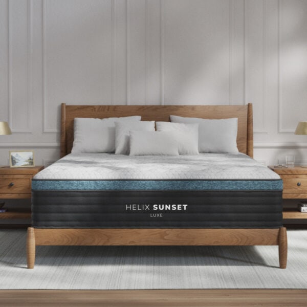 King-sized Helix Sunset Luxe mattress in modern bedroom.