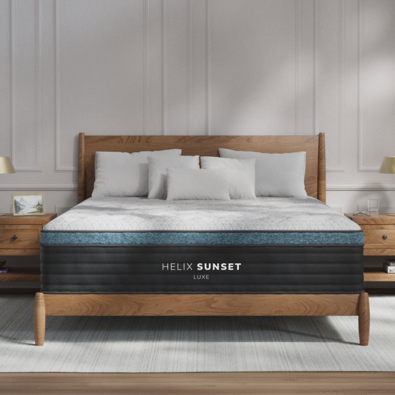 King-sized Helix Sunset Luxe mattress in modern bedroom.