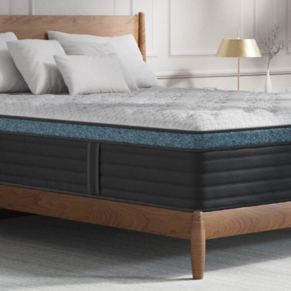 Comfortable mattress on a wooden bed frame