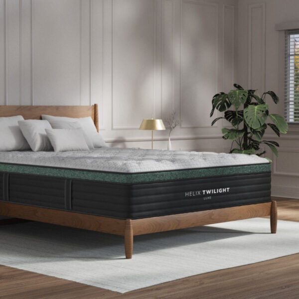 Modern bedroom with luxurious Helix Twilight mattress.