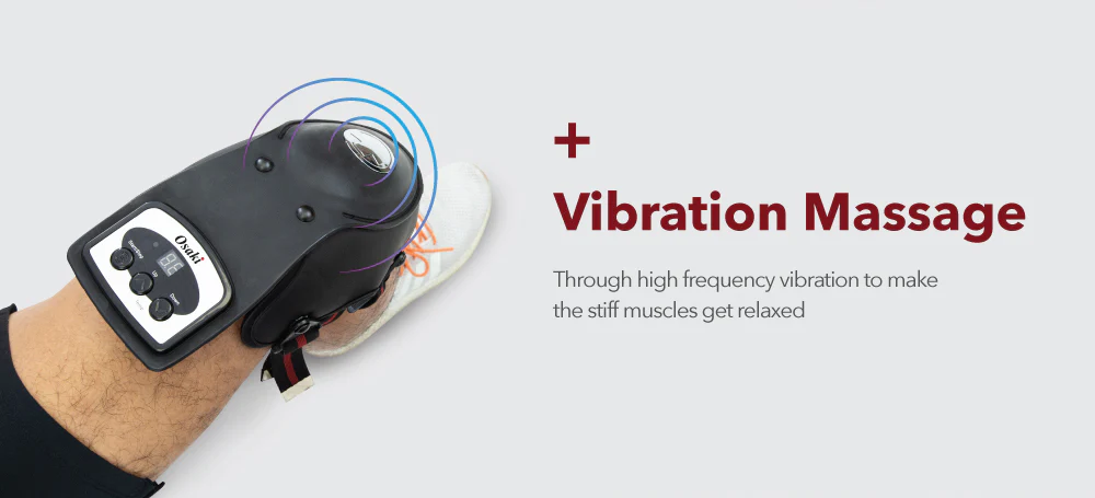 Leg massage device with vibration for muscle relaxation.