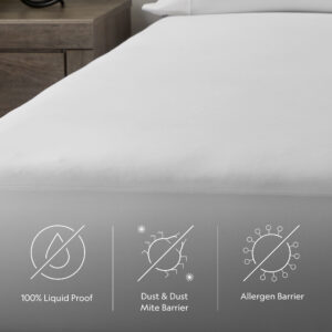 Waterproof mattress cover with allergen protection features.