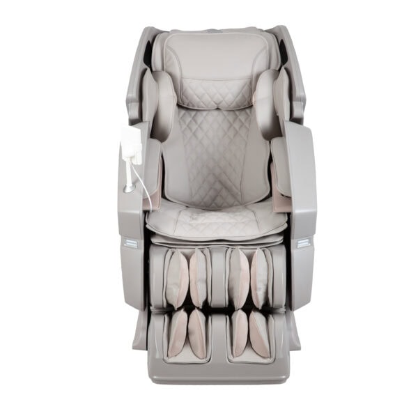 Luxury massage chair with footrests and arm supports.