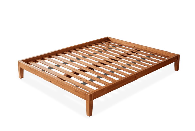 Wooden bed frame with slatted base